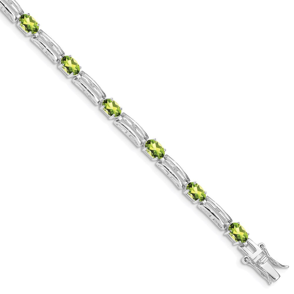 7 Zoll Sterlingsilber Rhodiniert Peridot Armband