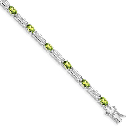 7 Zoll Sterlingsilber Rhodiniert Peridot Armband