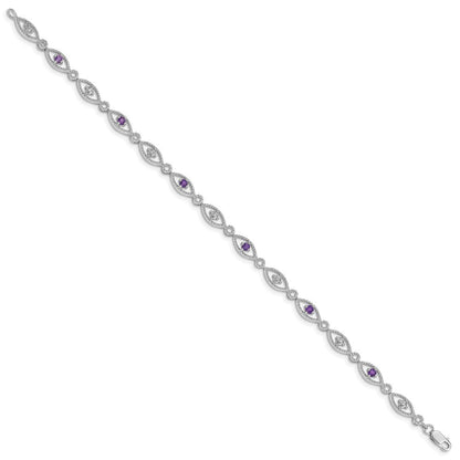 7 Zoll Sterlingsilber Rhodiniert Amethyst Diamant Armband