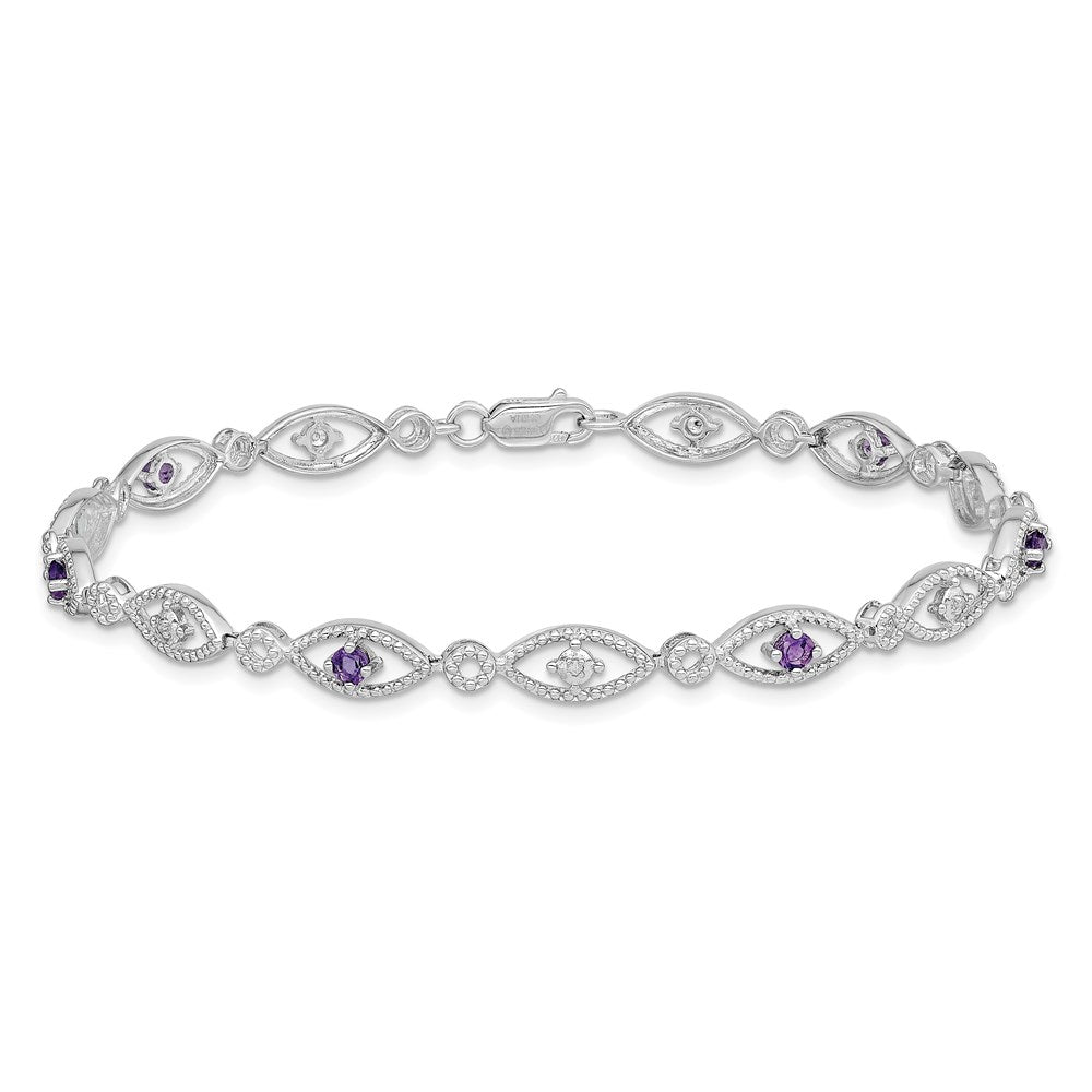 7 Zoll Sterlingsilber Rhodiniert Amethyst Diamant Armband
