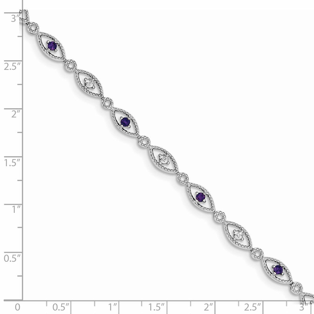 7 Zoll Sterlingsilber Rhodiniert Amethyst Diamant Armband