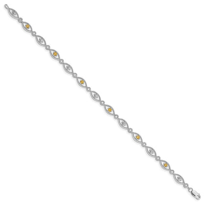 7 Zoll Sterlingsilber Rhodiniert Citrin Diamant Armband