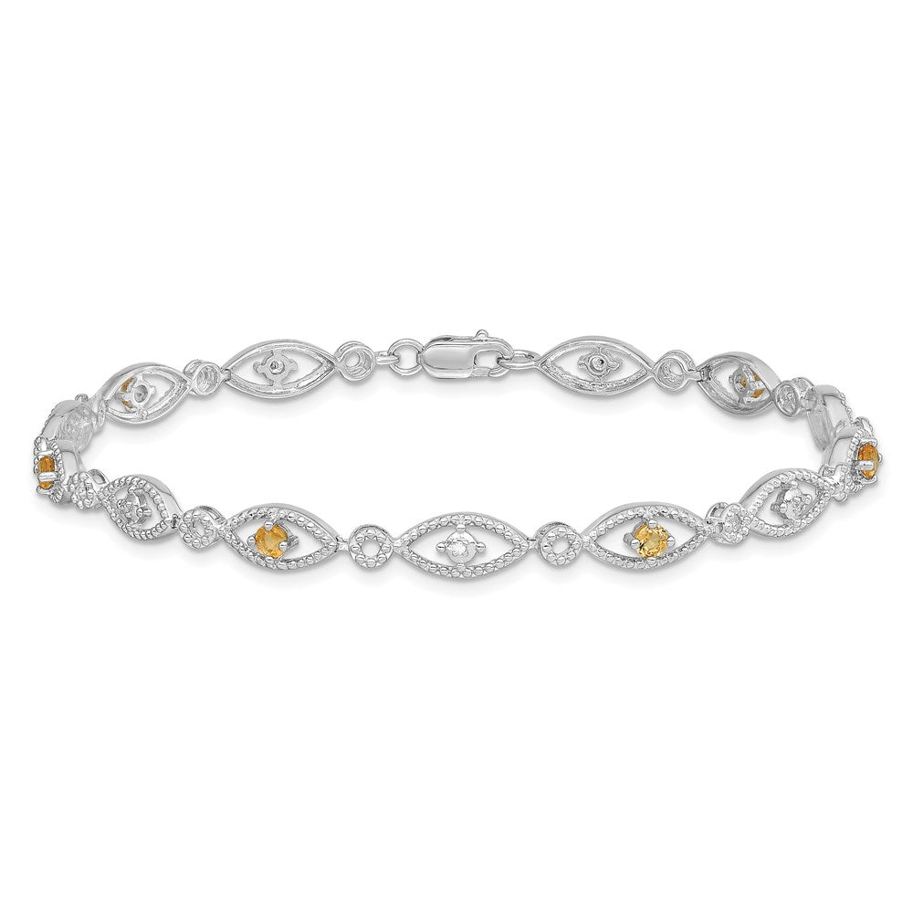 7 Zoll Sterlingsilber Rhodiniert Citrin Diamant Armband