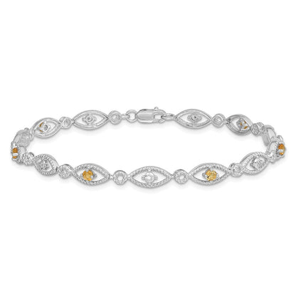 7 Zoll Sterlingsilber Rhodiniert Citrin Diamant Armband