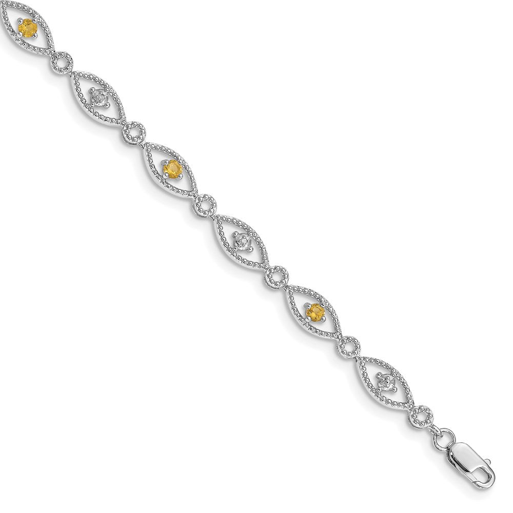 7 Zoll Sterlingsilber Rhodiniert Citrin Diamant Armband