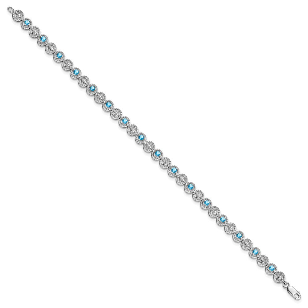 7 Zoll Sterlingsilber Rhodiniert Blautopas Diamant Armband