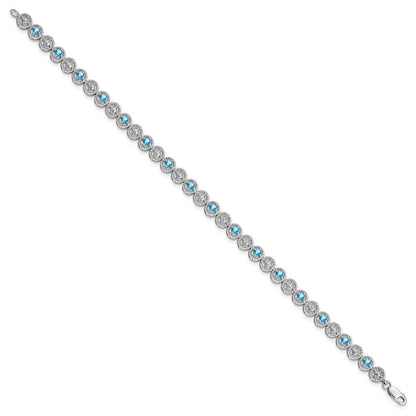 7 Zoll Sterlingsilber Rhodiniert Blautopas Diamant Armband