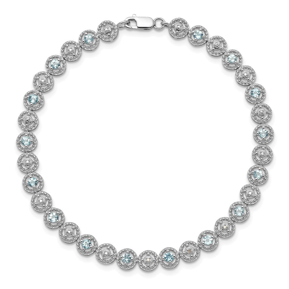 7 Zoll Sterlingsilber Rhodiniert Blautopas Diamant Armband