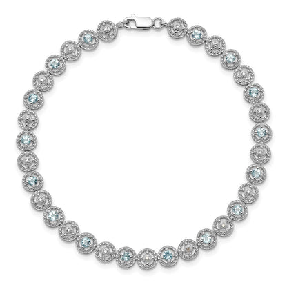 7 Zoll Sterlingsilber Rhodiniert Blautopas Diamant Armband