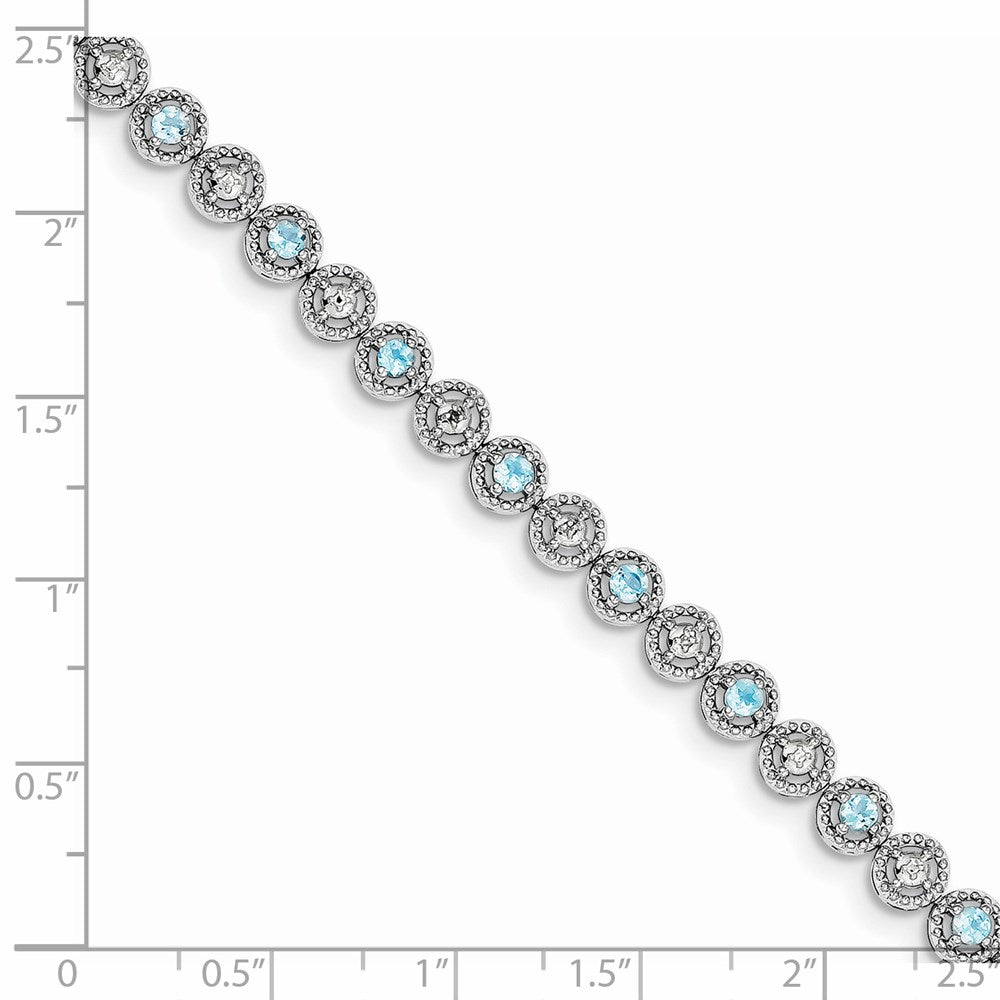 7 Zoll Sterlingsilber Rhodiniert Blautopas Diamant Armband
