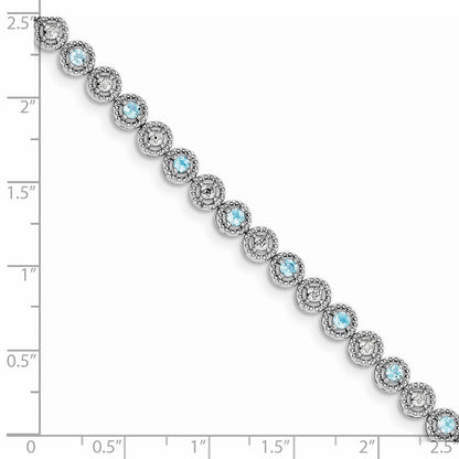 7 Zoll Sterlingsilber Rhodiniert Blautopas Diamant Armband