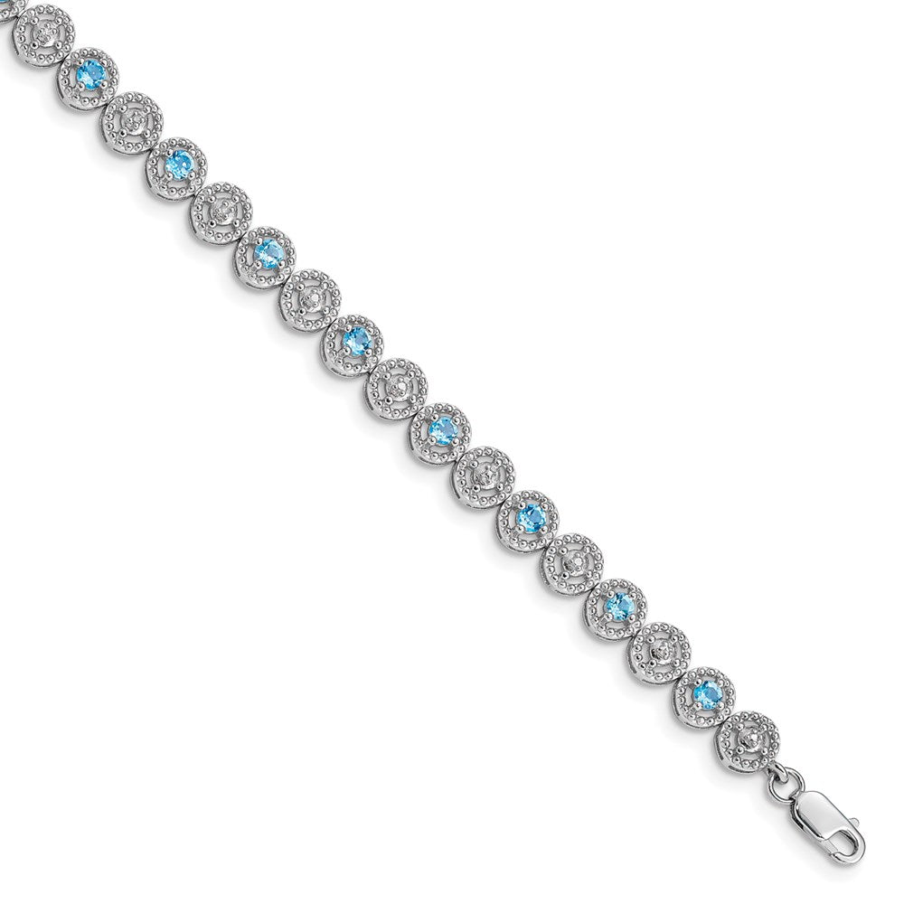 7 Zoll Sterlingsilber Rhodiniert Blautopas Diamant Armband