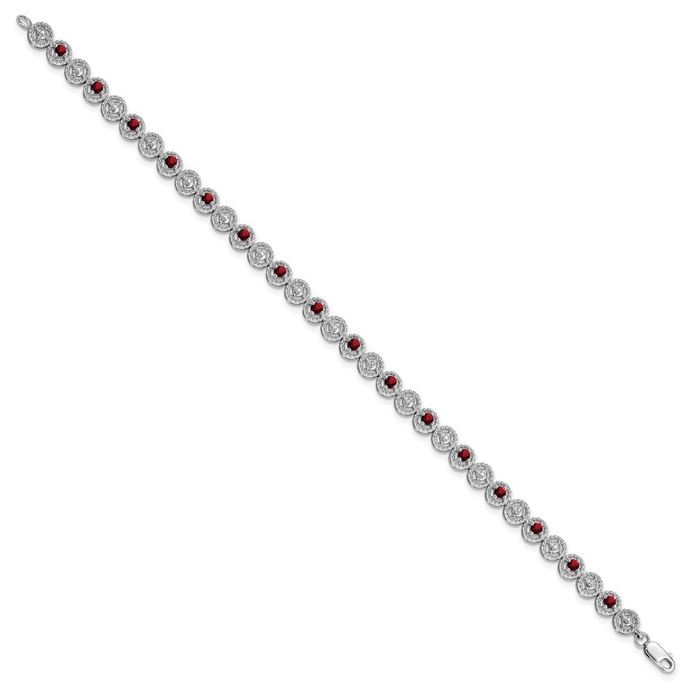 7 Zoll Sterlingsilber Rhodiniert Granat Diamant Armband