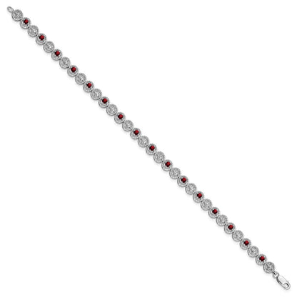 7 Zoll Sterlingsilber Rhodiniert Granat Diamant Armband