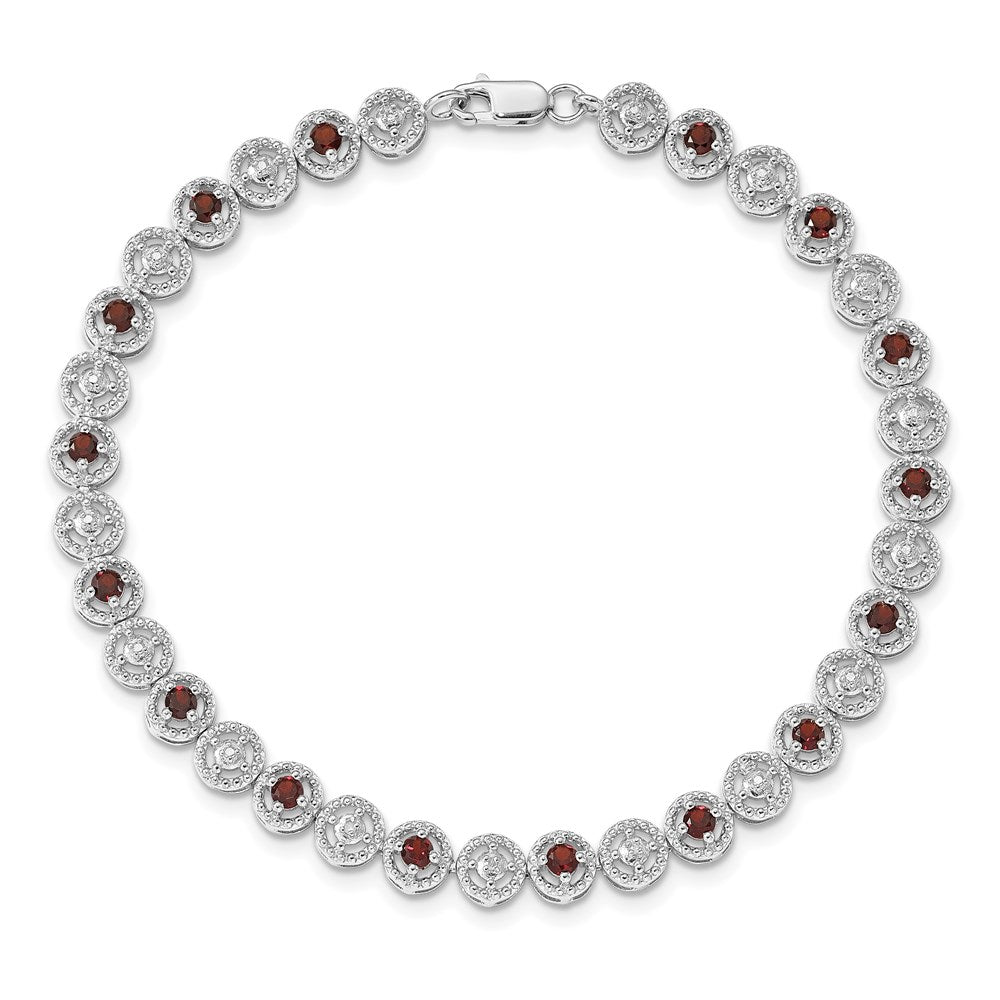 7 Zoll Sterlingsilber Rhodiniert Granat Diamant Armband