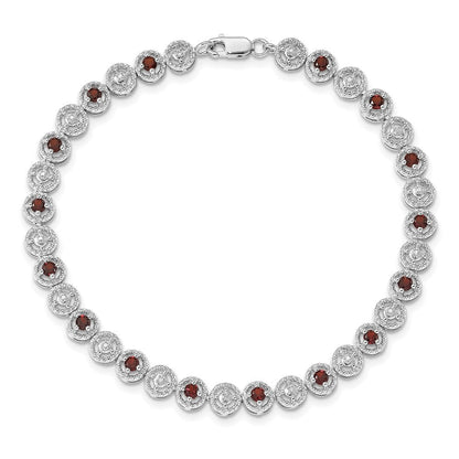 7 Zoll Sterlingsilber Rhodiniert Granat Diamant Armband