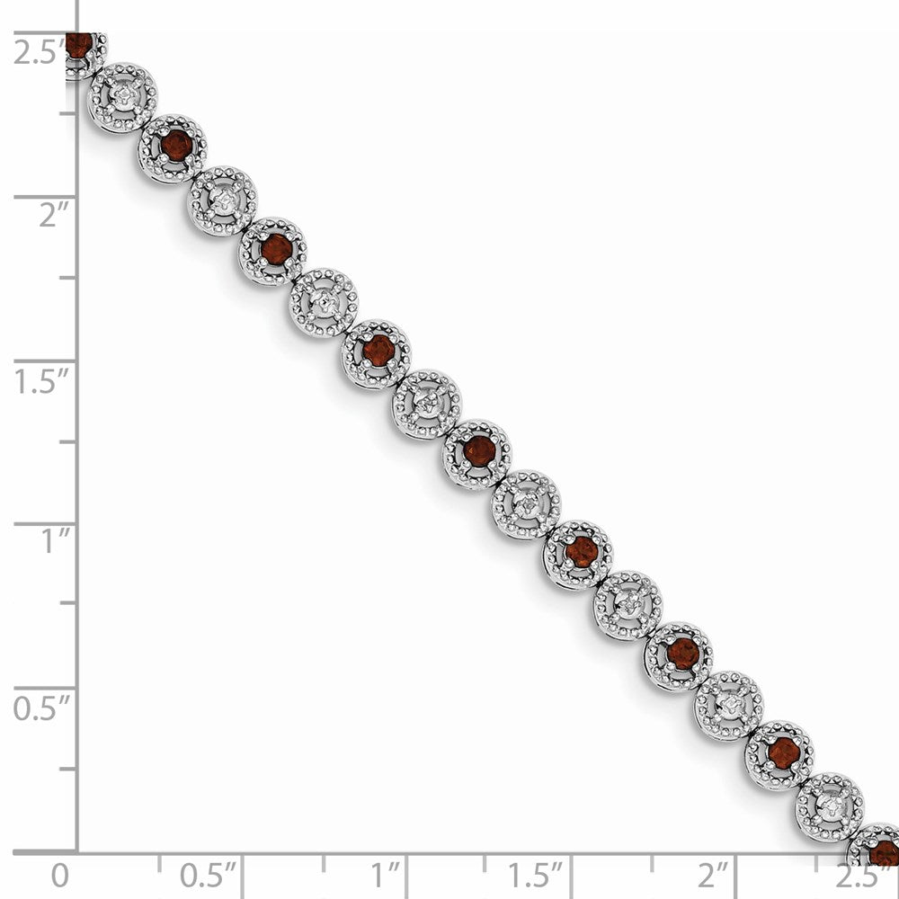 7 Zoll Sterlingsilber Rhodiniert Granat Diamant Armband