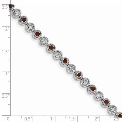 7 Zoll Sterlingsilber Rhodiniert Granat Diamant Armband