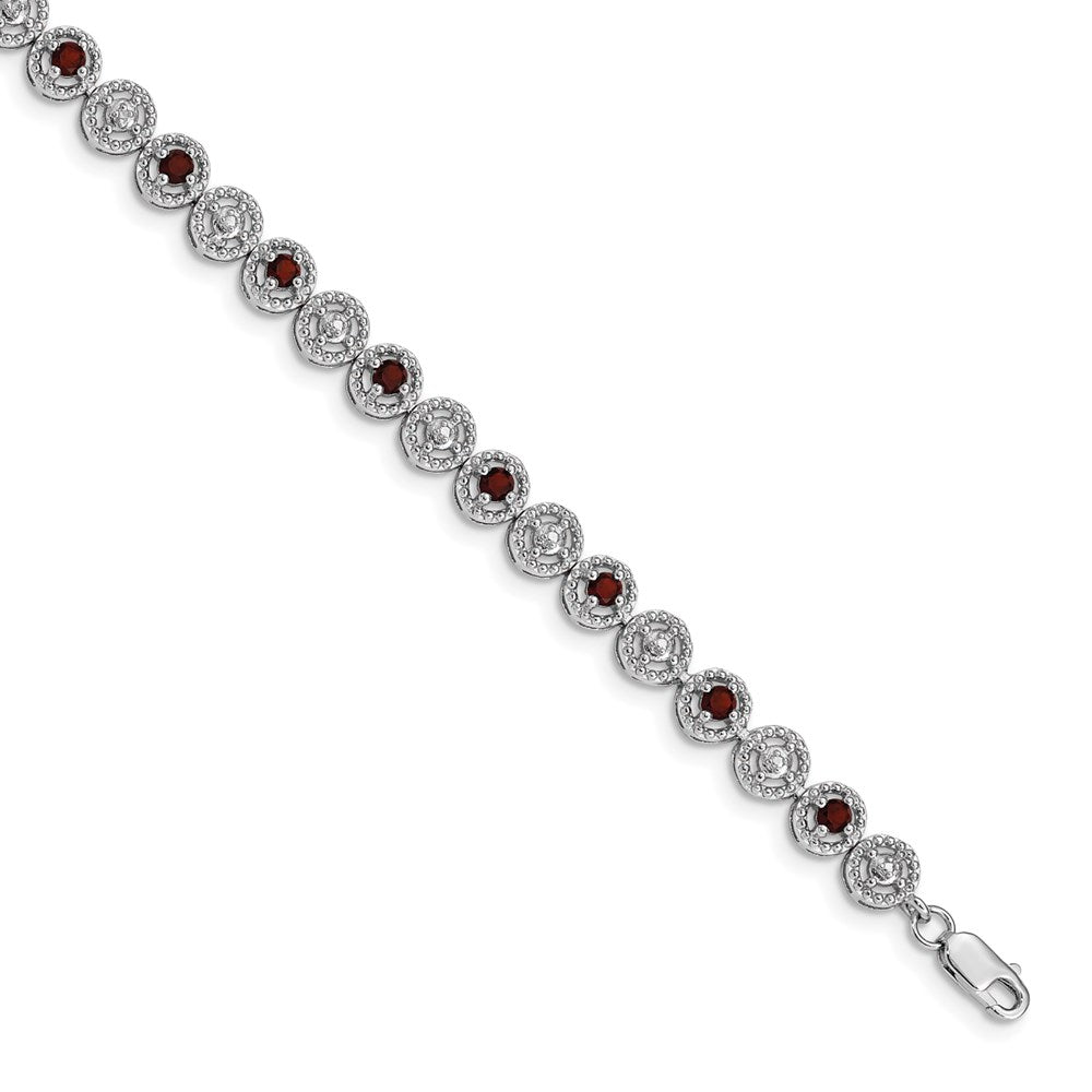 7 Zoll Sterlingsilber Rhodiniert Granat Diamant Armband
