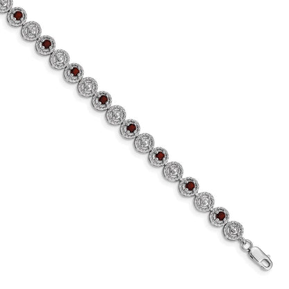 7 Zoll Sterlingsilber Rhodiniert Granat Diamant Armband