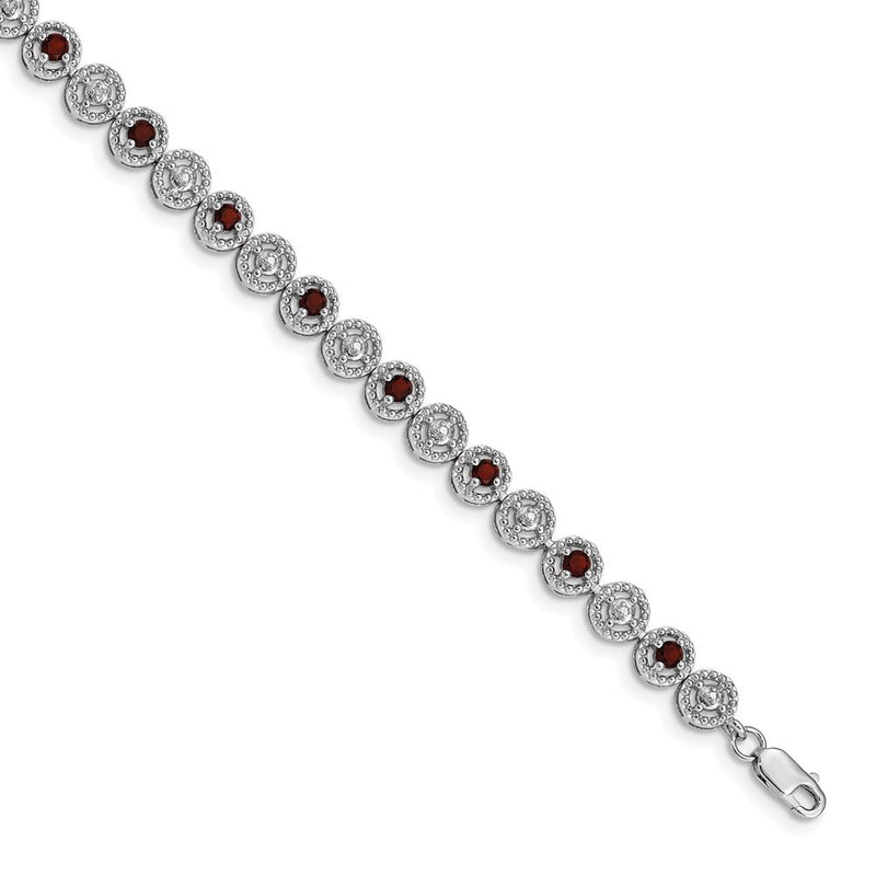 7 Zoll Sterlingsilber Rhodiniert Granat Diamant Armband