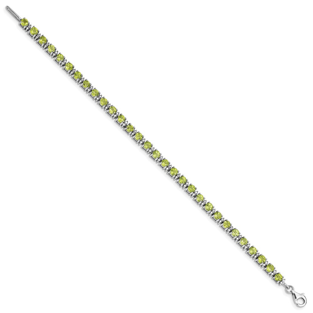 7 Zoll Sterlingsilber Rhodiniert Peridot und Diamant Armband