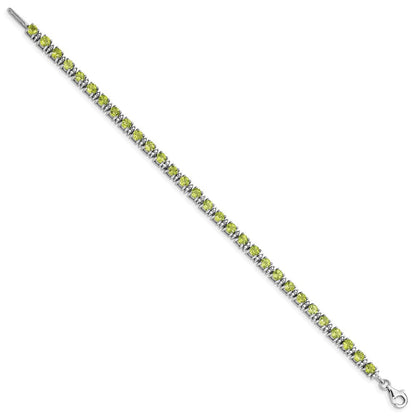 7 Zoll Sterlingsilber Rhodiniert Peridot und Diamant Armband