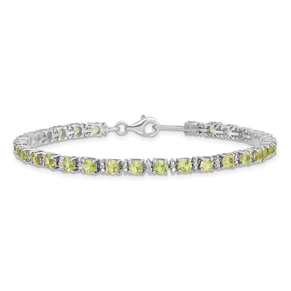7 Zoll Sterlingsilber Rhodiniert Peridot und Diamant Armband