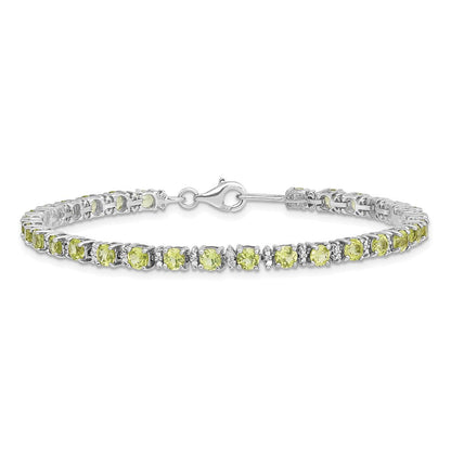 7 Zoll Sterlingsilber Rhodiniert Peridot und Diamant Armband