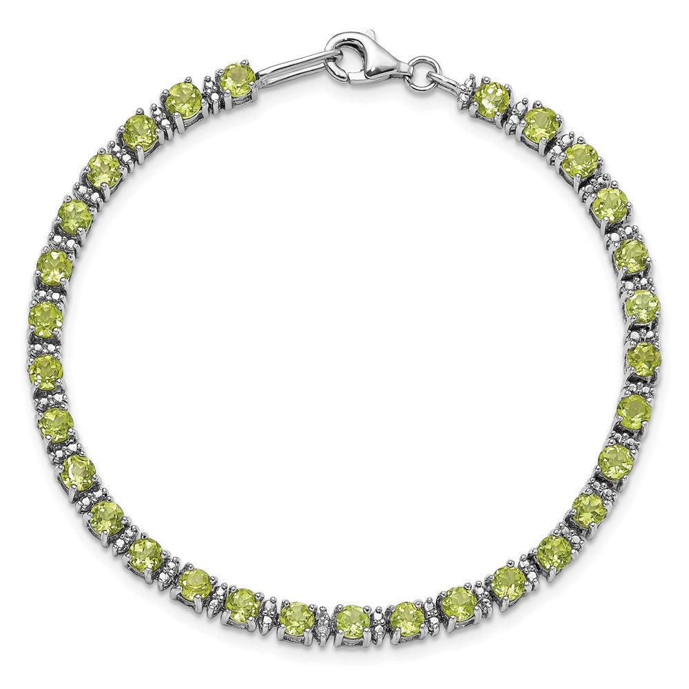 7 Zoll Sterlingsilber Rhodiniert Peridot und Diamant Armband