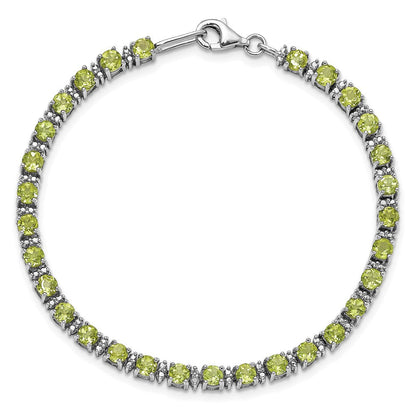 7 Zoll Sterlingsilber Rhodiniert Peridot und Diamant Armband