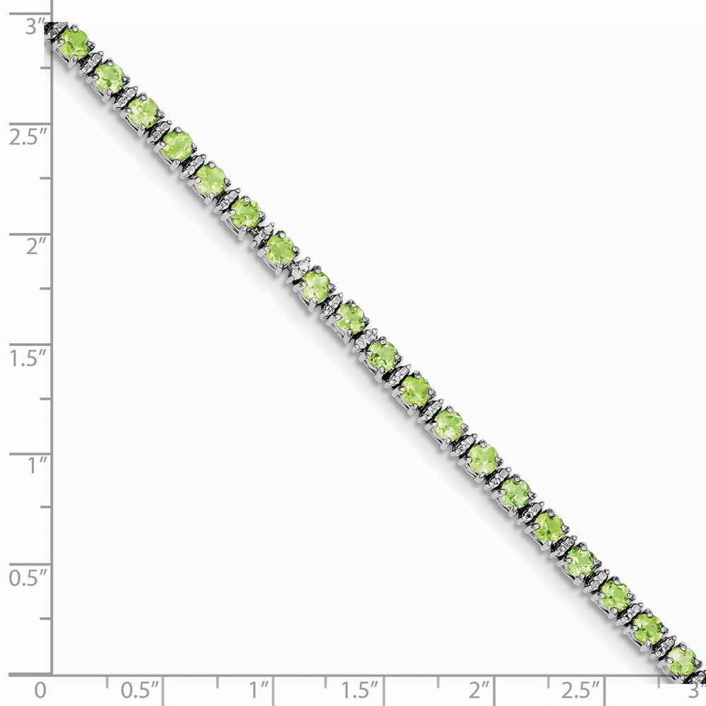 7 Zoll Sterlingsilber Rhodiniert Peridot und Diamant Armband