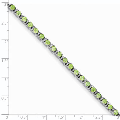 7 Zoll Sterlingsilber Rhodiniert Peridot und Diamant Armband