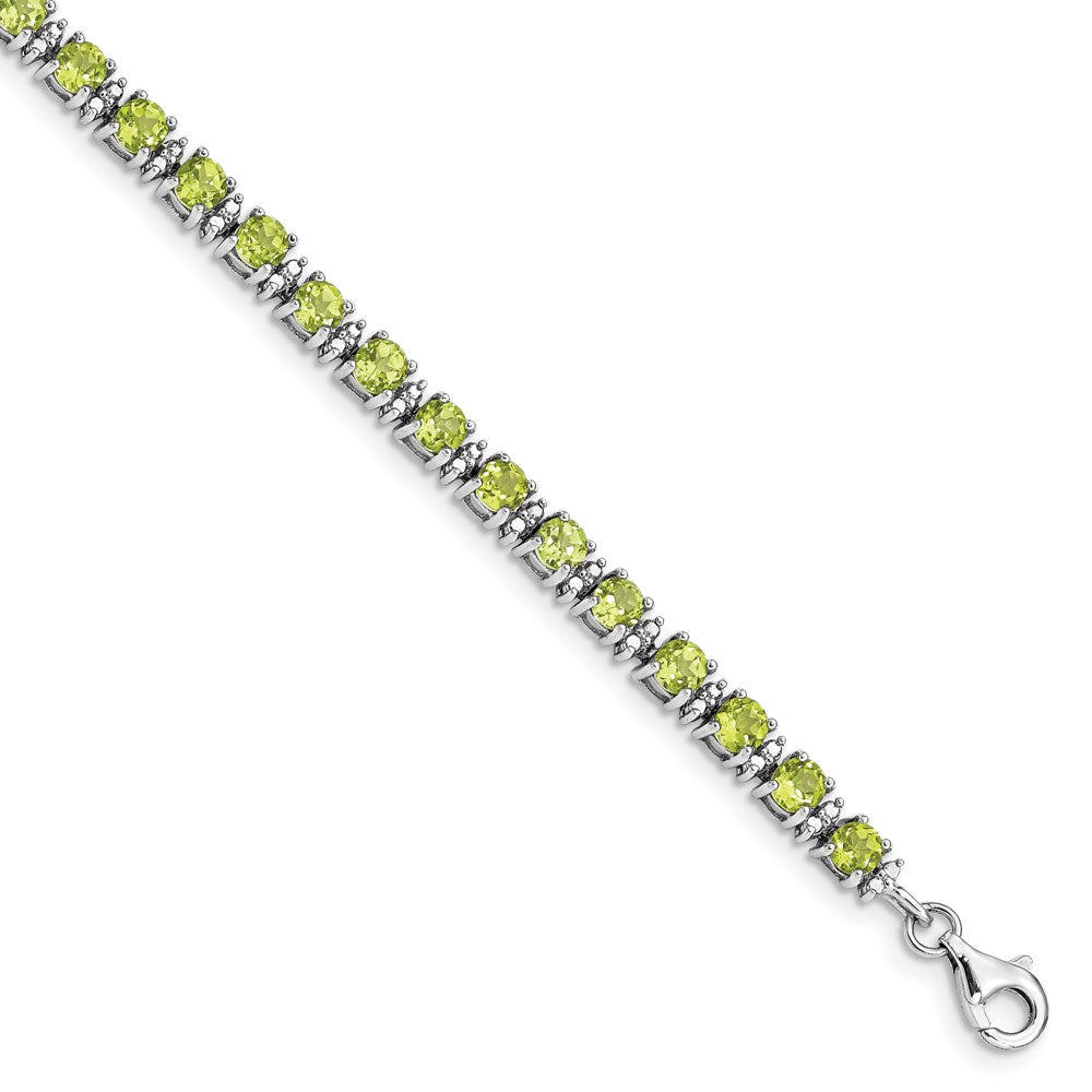 7 Zoll Sterlingsilber Rhodiniert Peridot und Diamant Armband