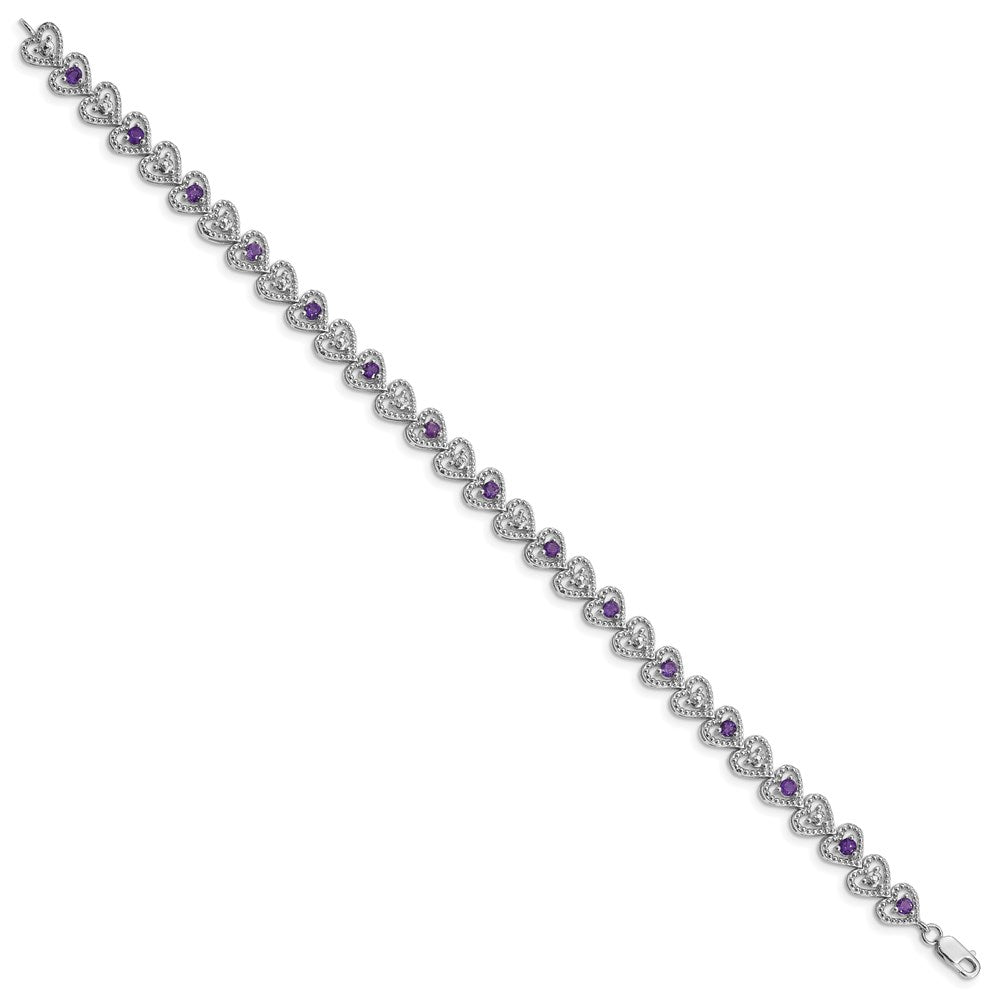 7 Zoll Sterlingsilber Rhodiniert Amethyst Diamant Armband