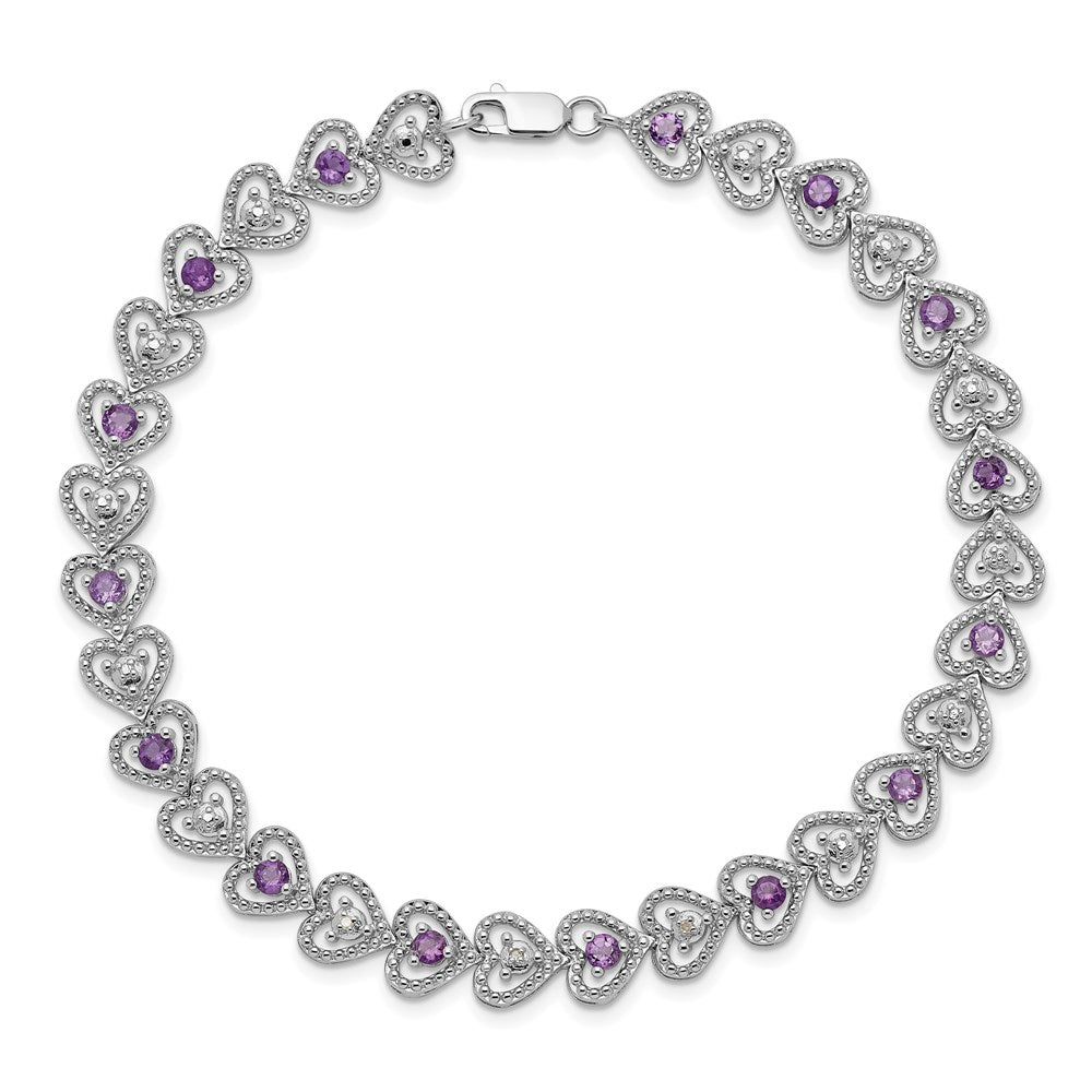 7 Zoll Sterlingsilber Rhodiniert Amethyst Diamant Armband