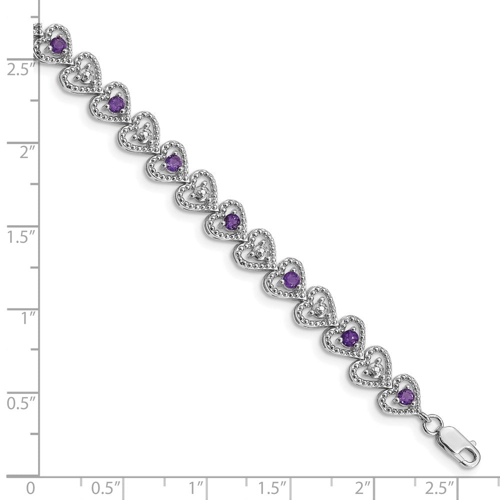 7 Zoll Sterlingsilber Rhodiniert Amethyst Diamant Armband