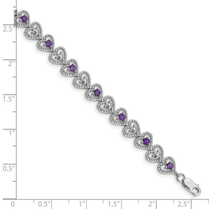 7 Zoll Sterlingsilber Rhodiniert Amethyst Diamant Armband