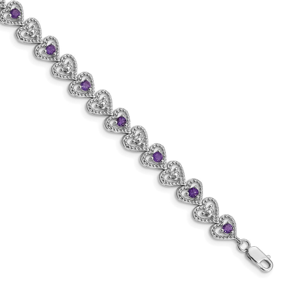 7 Zoll Sterlingsilber Rhodiniert Amethyst Diamant Armband