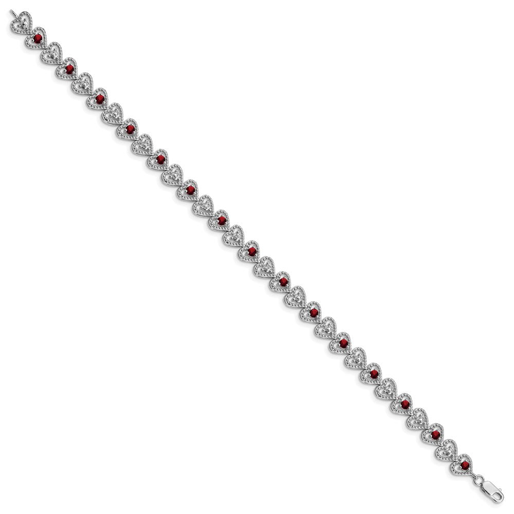 7 Zoll Sterlingsilber Rhodiniert Granat Diamant Armband