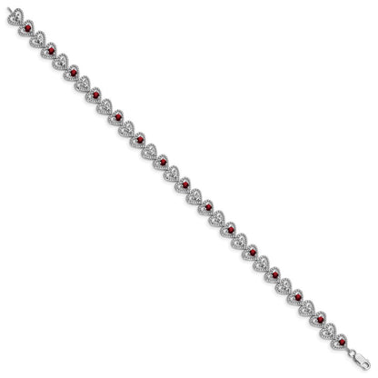 7 Zoll Sterlingsilber Rhodiniert Granat Diamant Armband