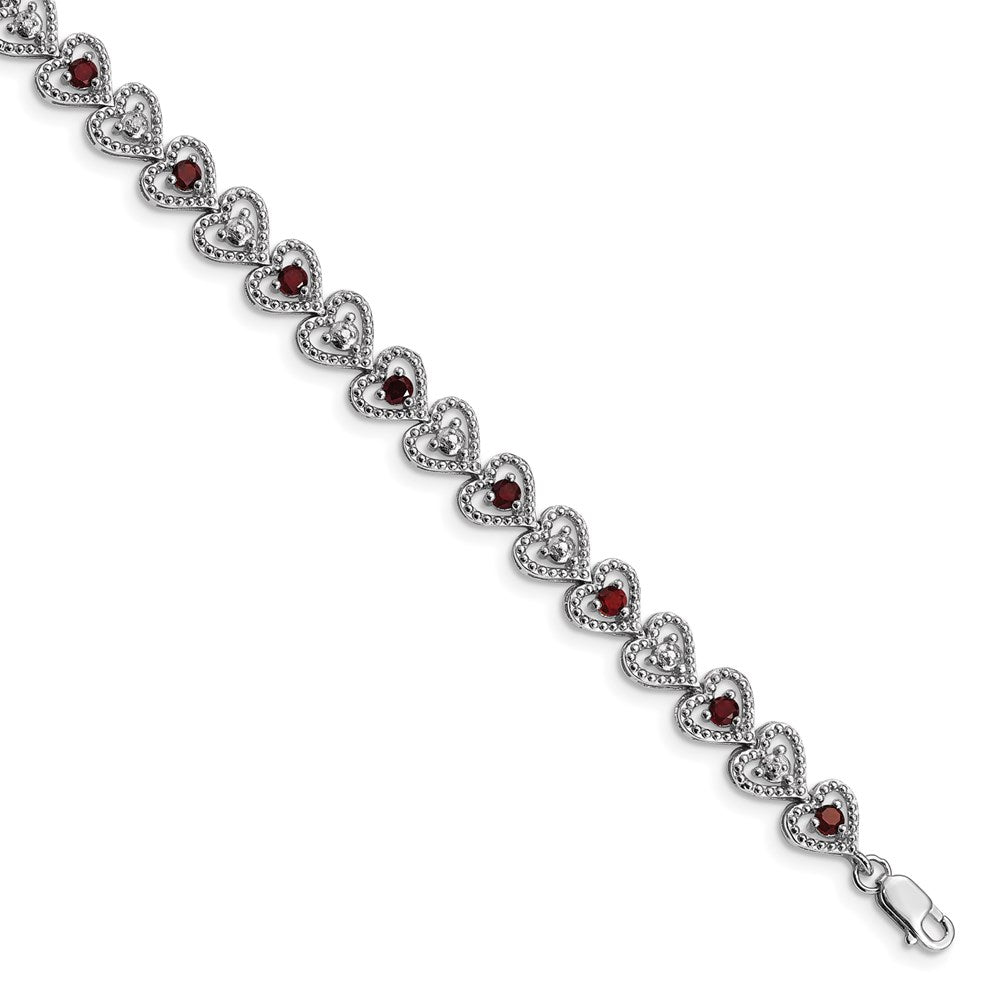7 Zoll Sterlingsilber Rhodiniert Granat Diamant Armband