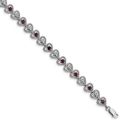 7 Zoll Sterlingsilber Rhodiniert Granat Diamant Armband