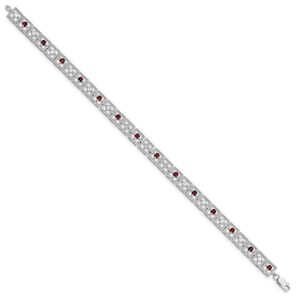 7 Zoll Sterlingsilber Rhodiniert Granat Diamant Armband
