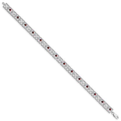 7 Zoll Sterlingsilber Rhodiniert Granat Diamant Armband