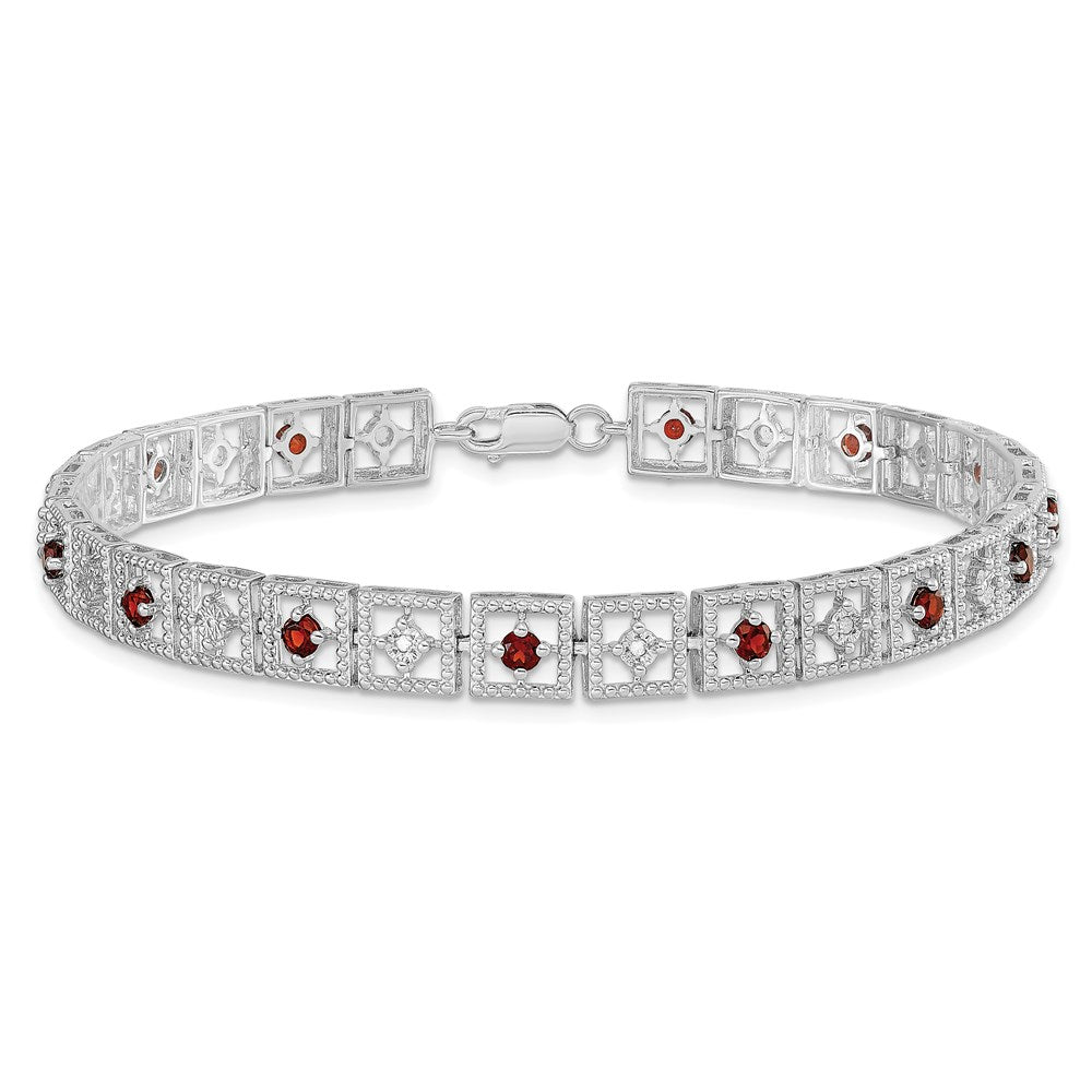 7 Zoll Sterlingsilber Rhodiniert Granat Diamant Armband