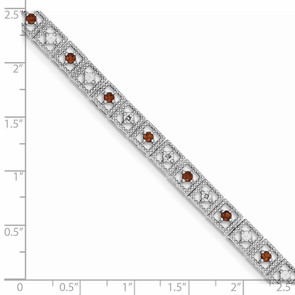 7 Zoll Sterlingsilber Rhodiniert Granat Diamant Armband