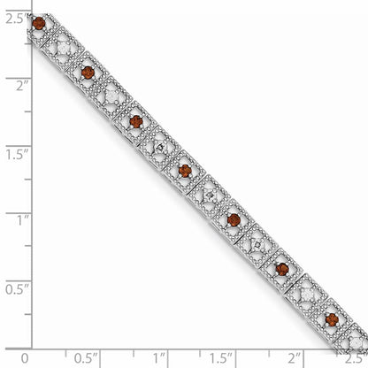 7 Zoll Sterlingsilber Rhodiniert Granat Diamant Armband