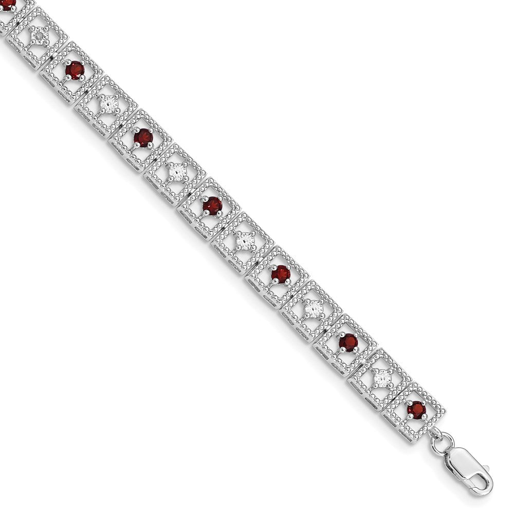 7 Zoll Sterlingsilber Rhodiniert Granat Diamant Armband