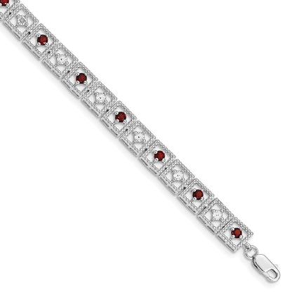 7 Zoll Sterlingsilber Rhodiniert Granat Diamant Armband